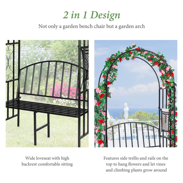 Metal garden discount bench with arch